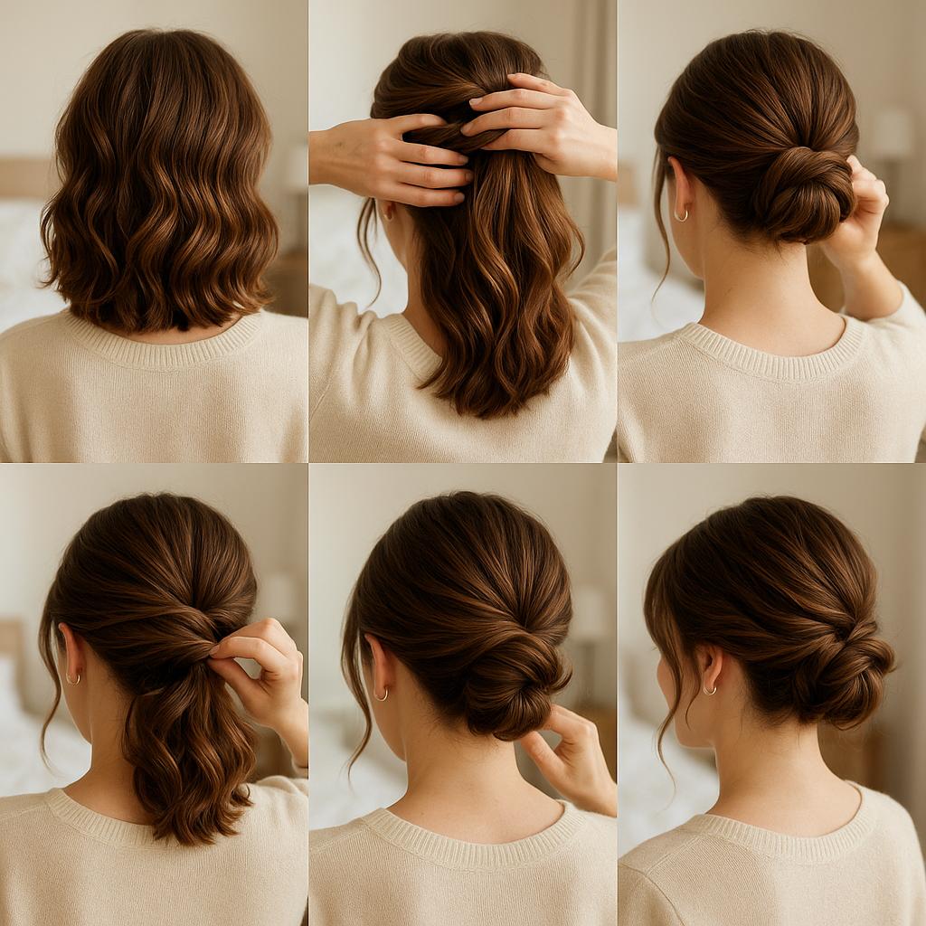 Moño bajo romántico con ondas suaves