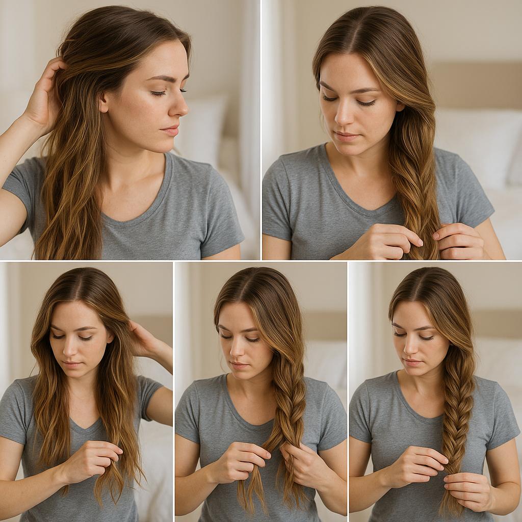 Trenza de espiga caída con textura