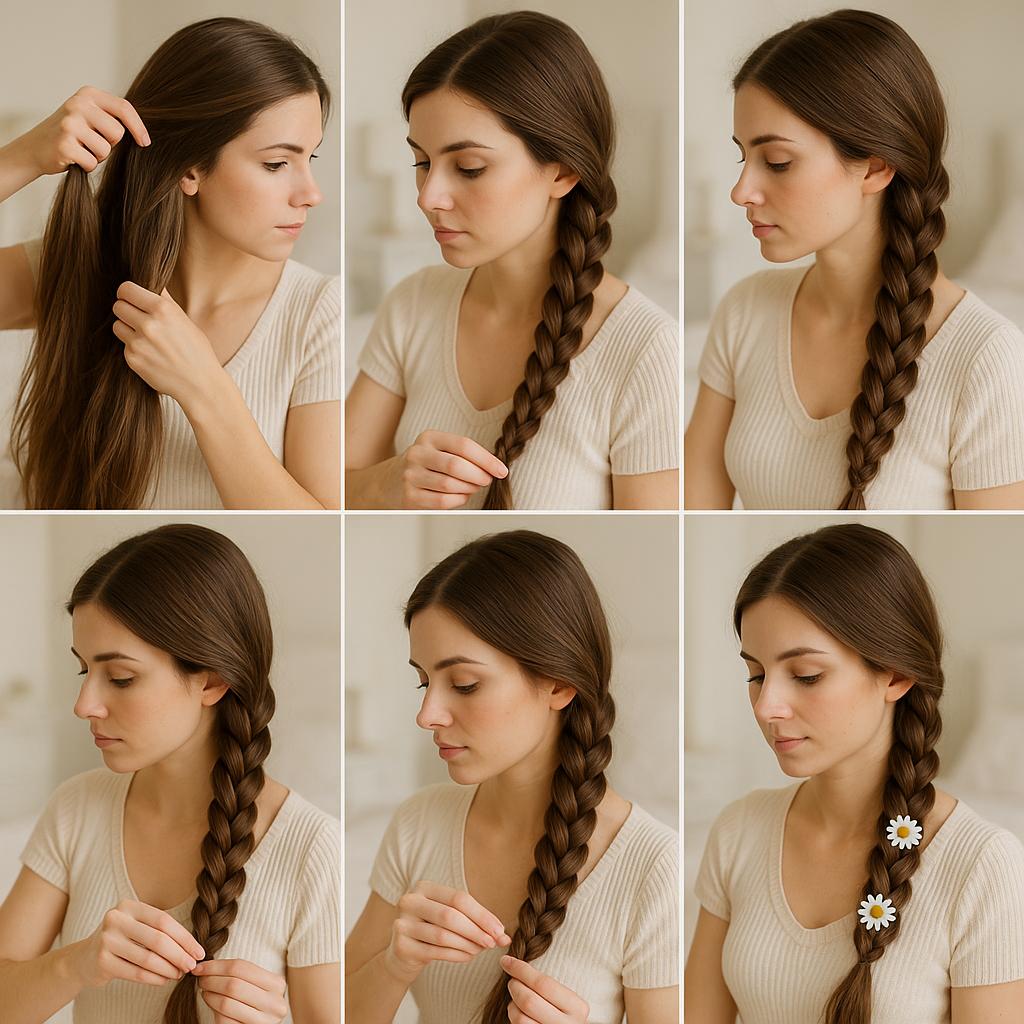Trenza de lado con adornos florales