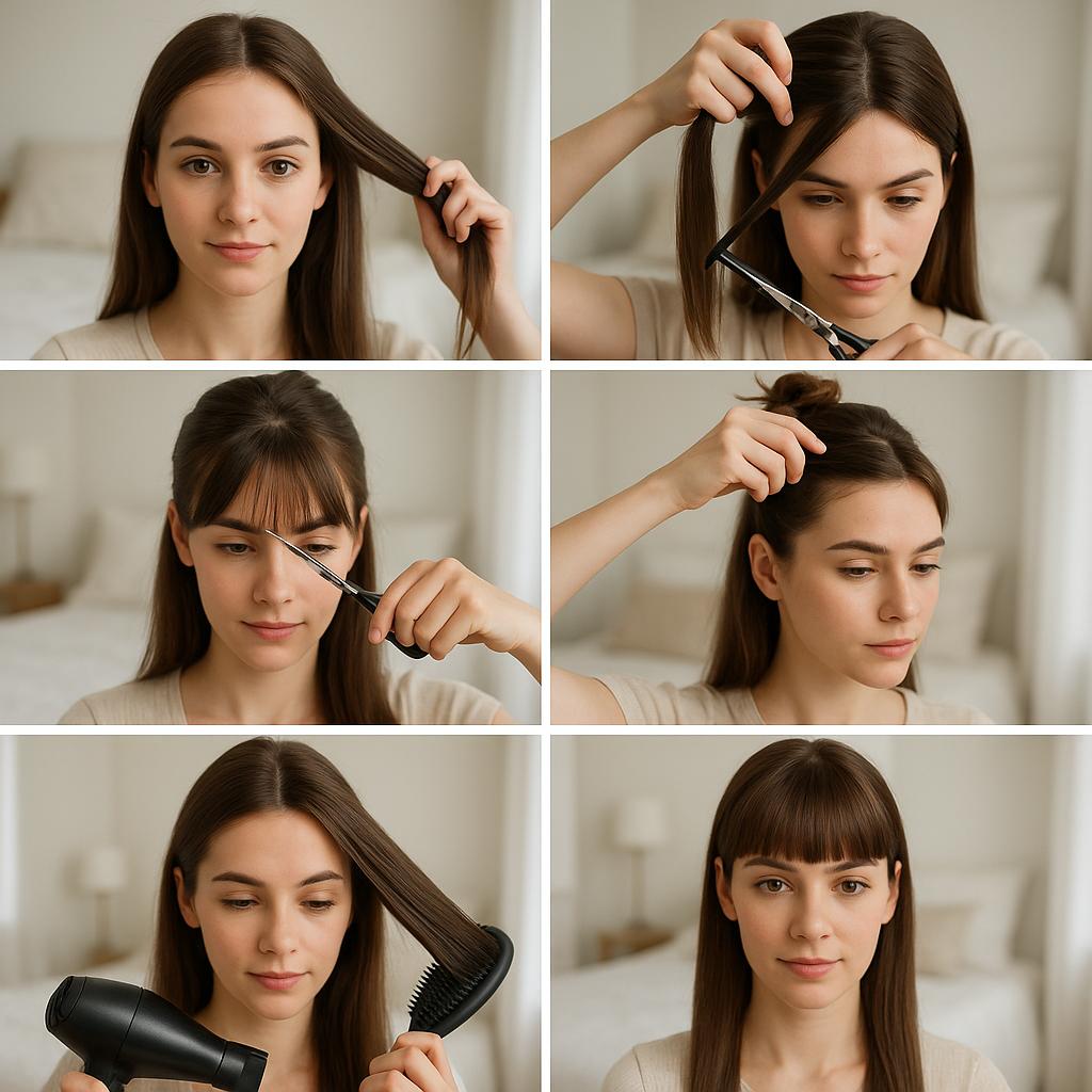 Peinado con flequillo y acabado liso