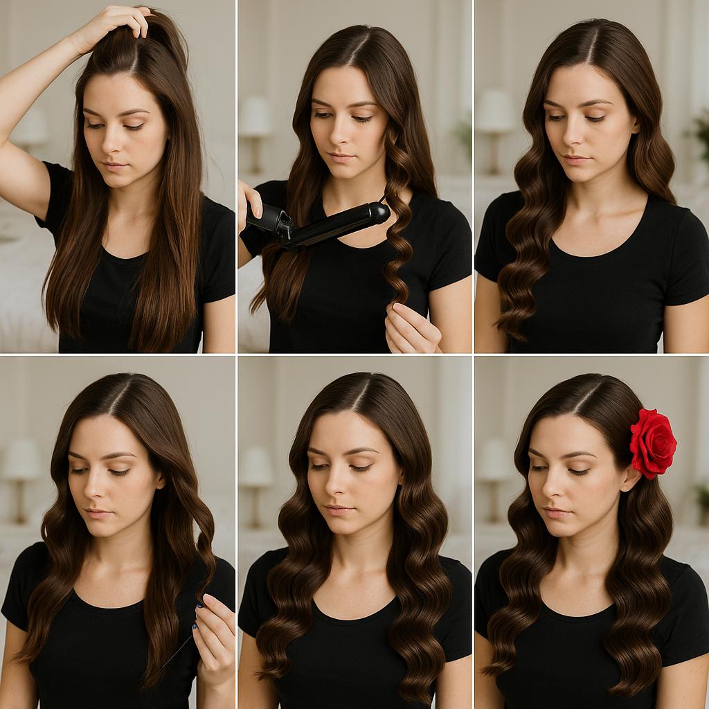 Ondas marcadas con accesorio floral