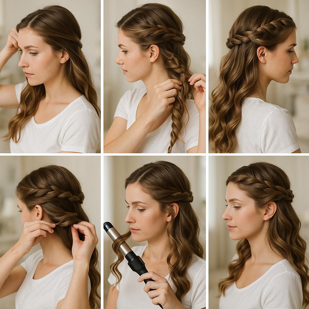Peinado con trenza corona y rizos suaves