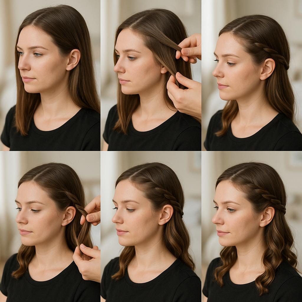 Media melena con trenza y rizos
