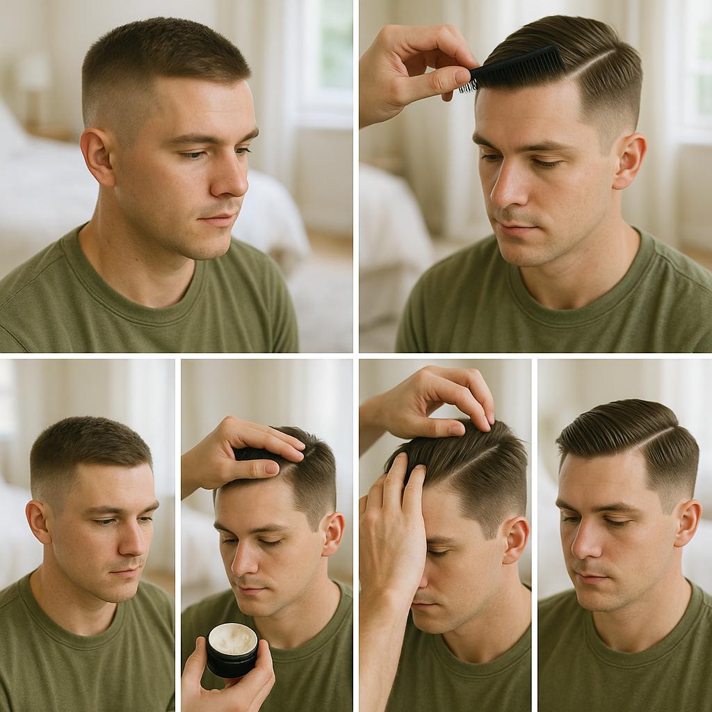 Peinado con raya lateral marcada