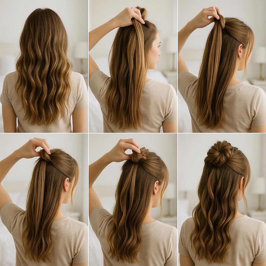 Moño semi recogido con ondas
