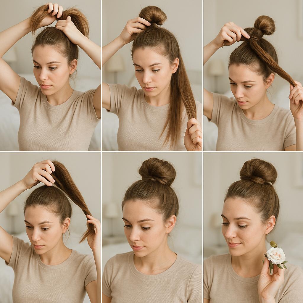 Moño alto con accesorio floral