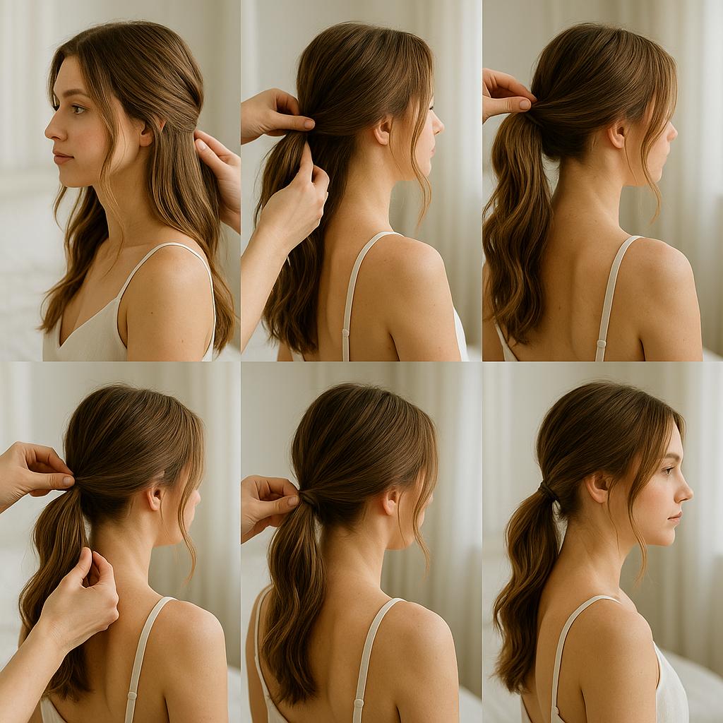 Coleta baja con mechones enmarcando el rostro