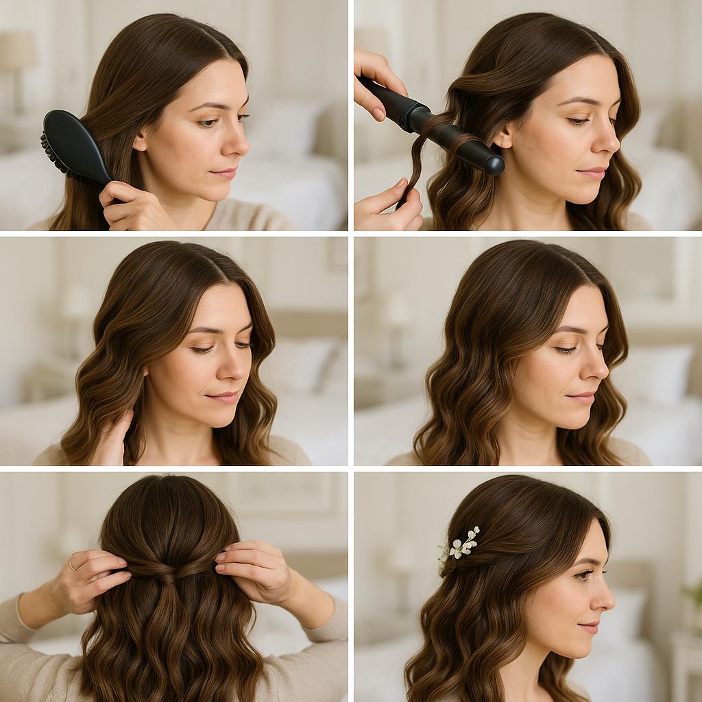 Ondas sueltas con accesorio floral