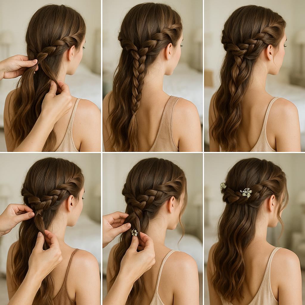 Trenza corona con detalles florales