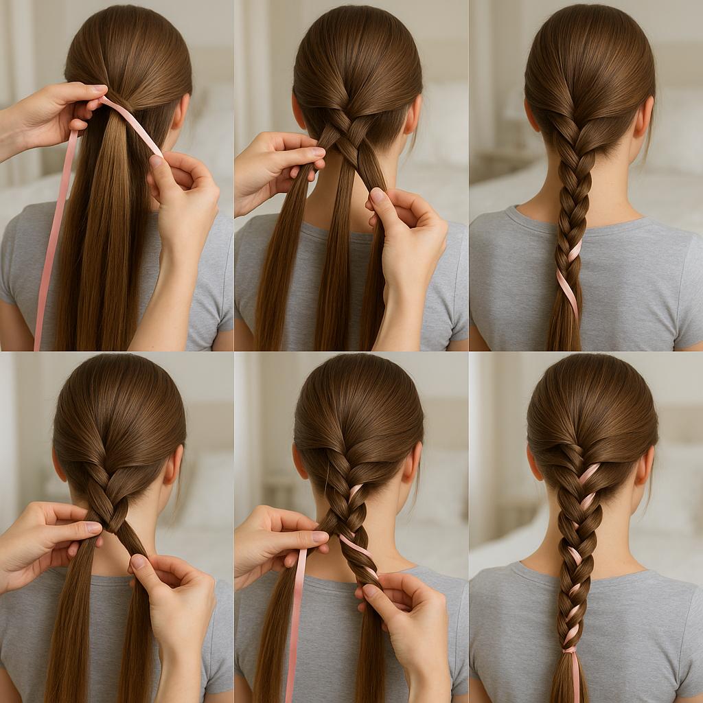 Trenza espiral con cinta satinada
