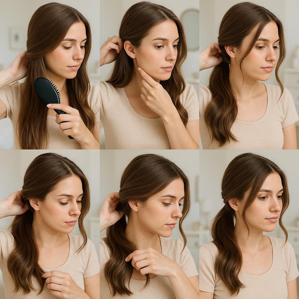 Media coleta con mechones sueltos