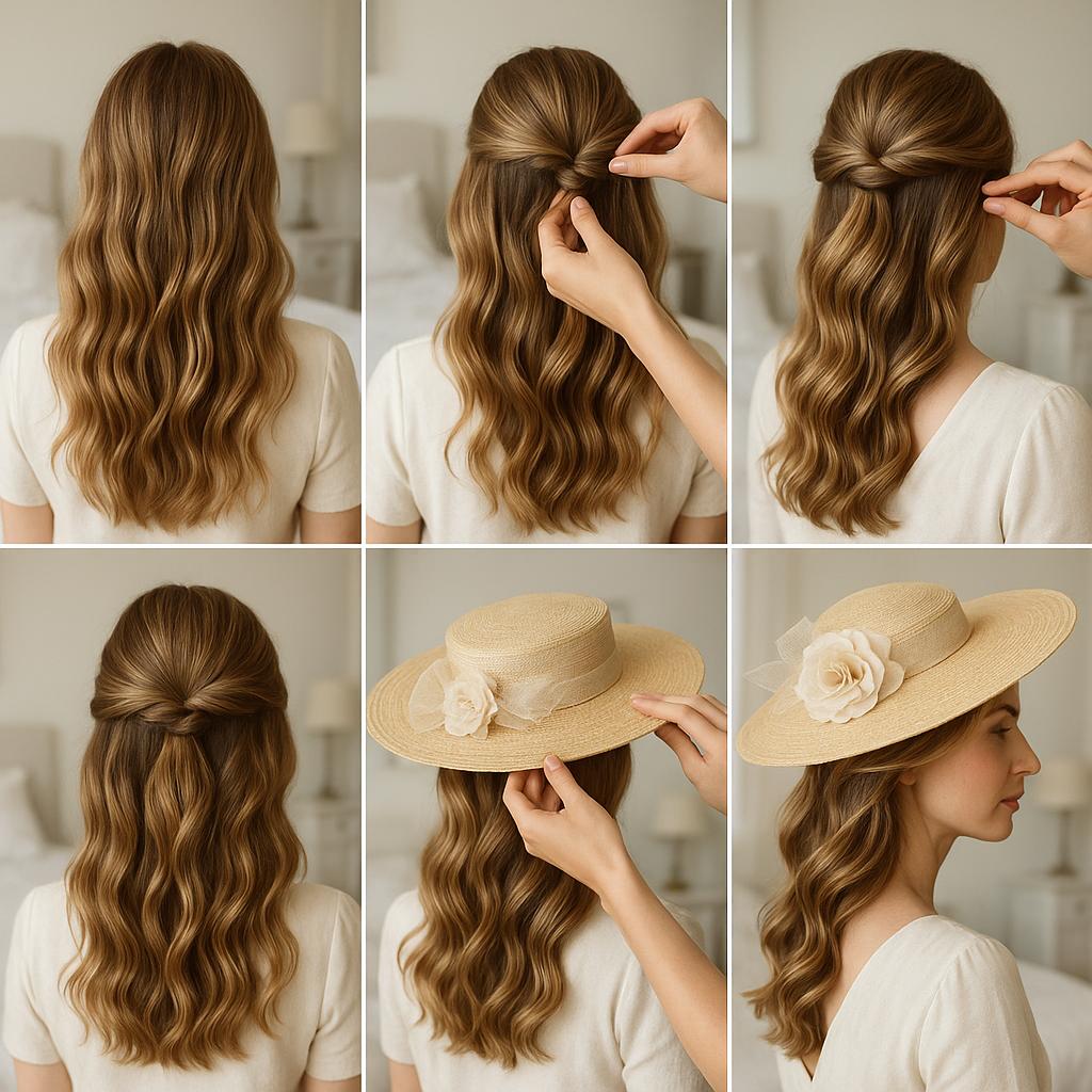 Semi recogido con ondas y pamela