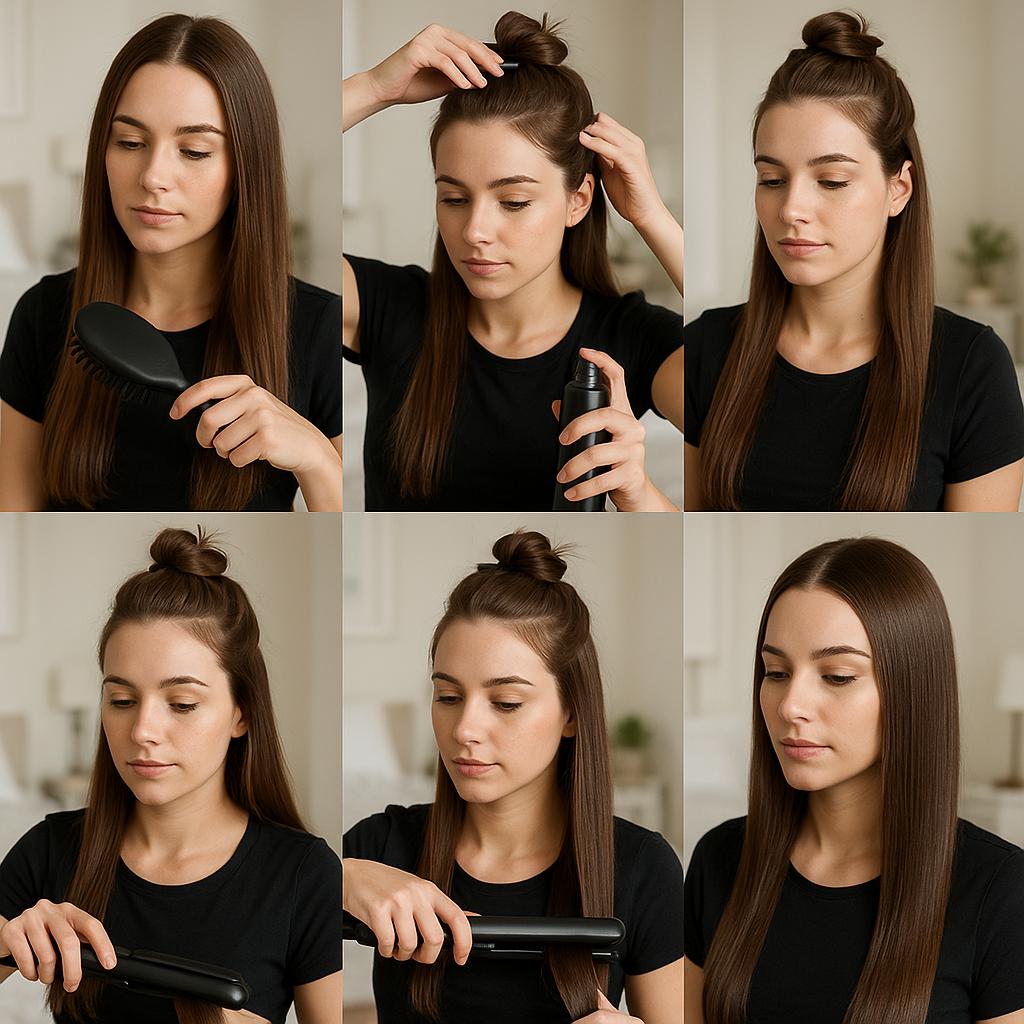 Peinado liso clásico con brillo
