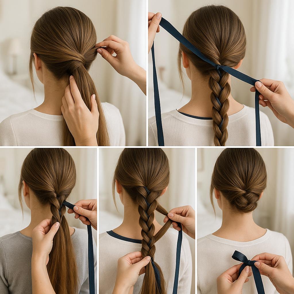 Recogido bajo con trenza y cinta