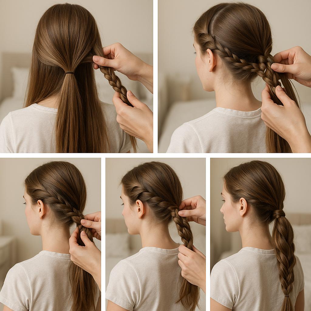 Coleta baja con trenza de raíz