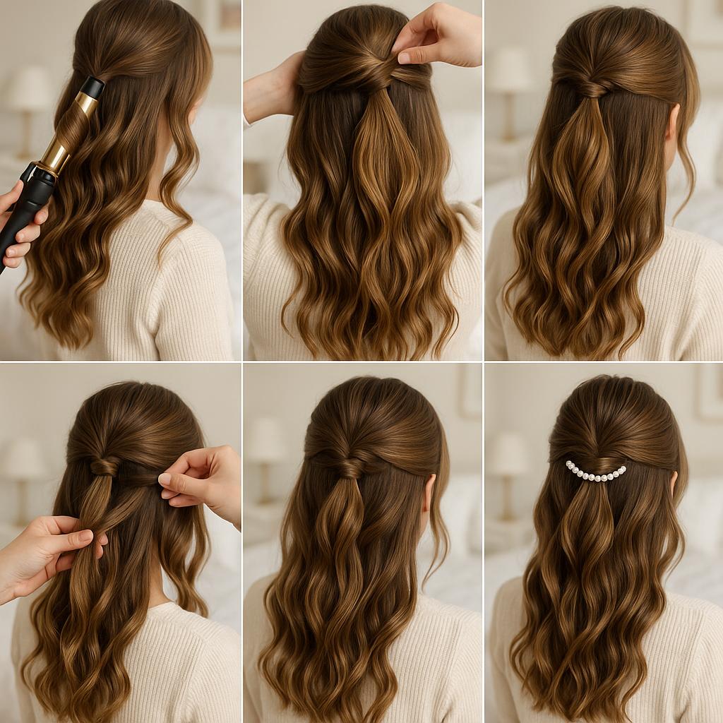 Semirecogido con ondas y accesorios