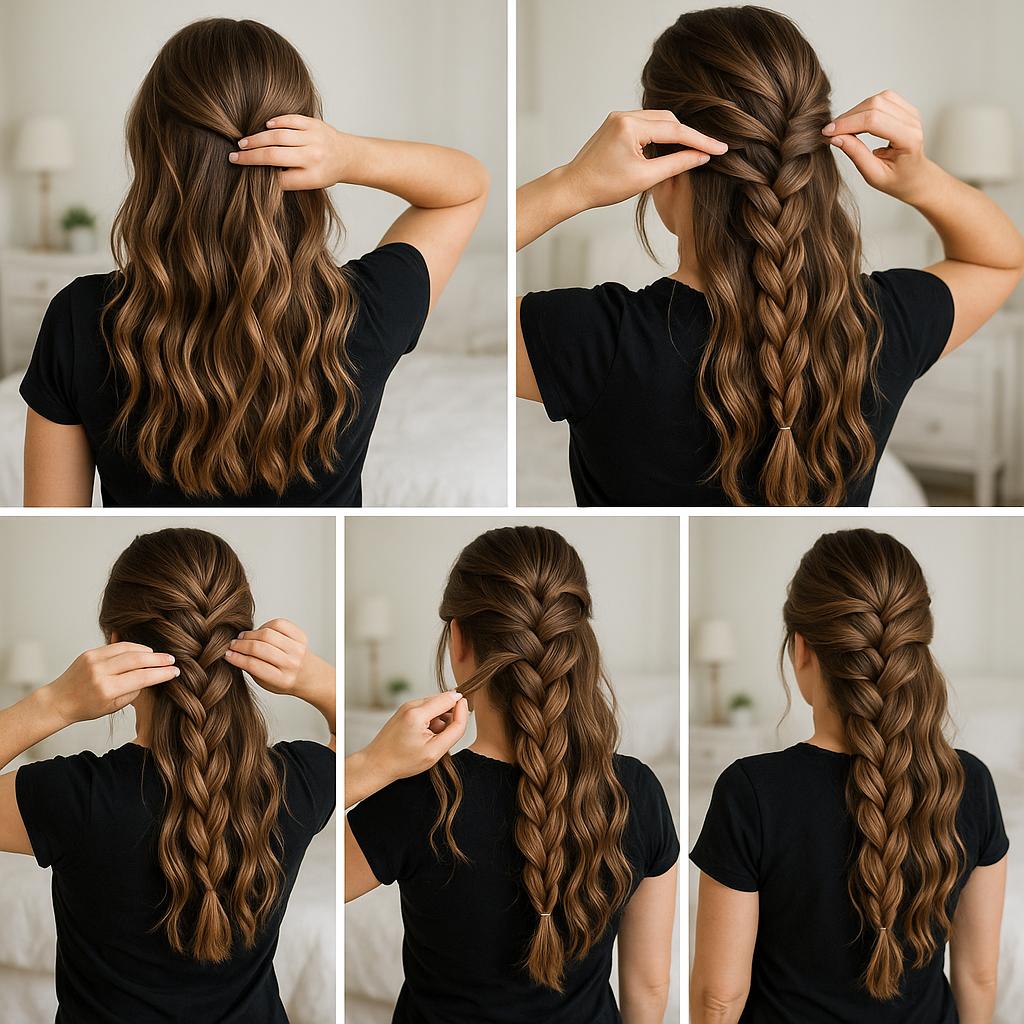 Trenza francesa deshecha con ondas