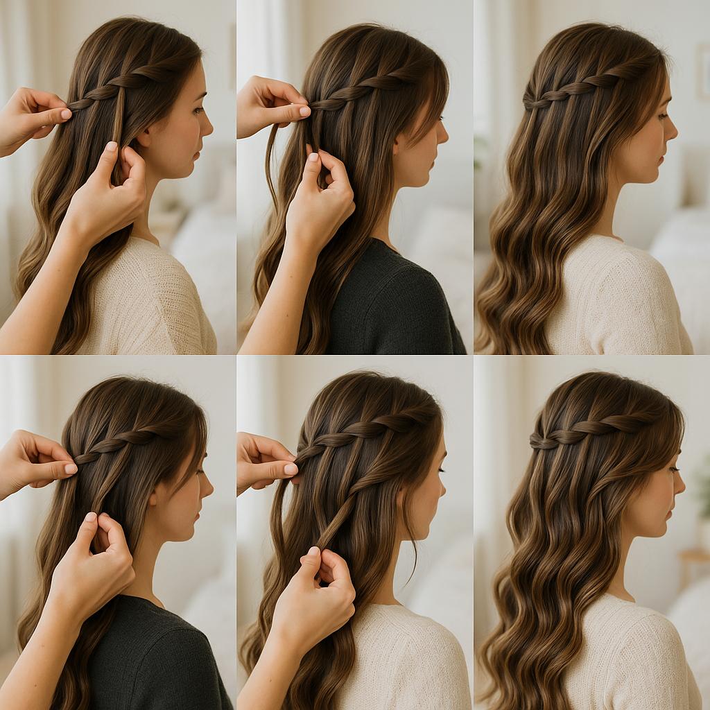 Trenza en cascada con ondas suaves