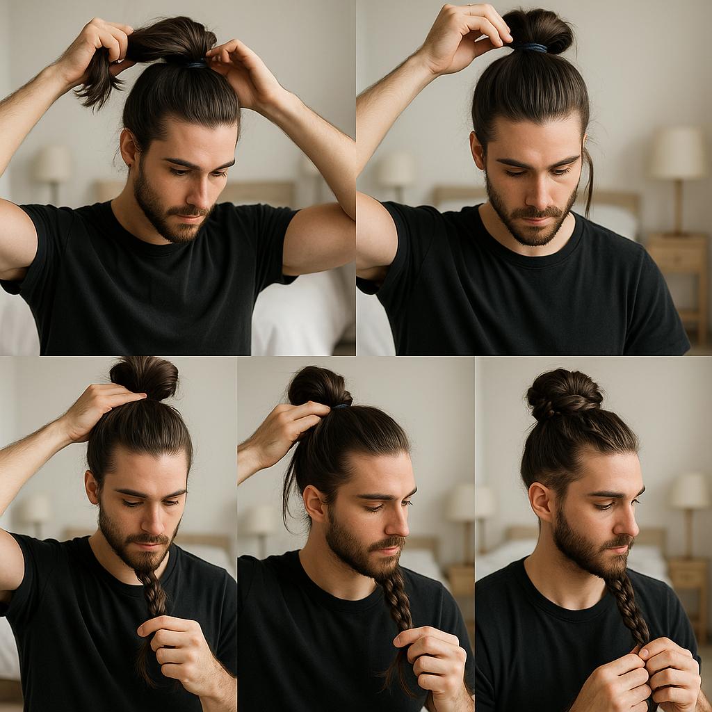 Moño alto con trenza doble