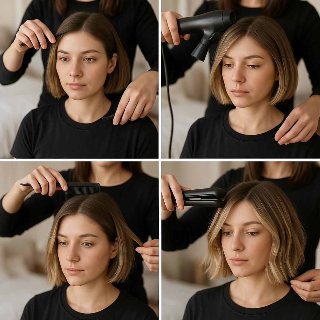 Bob texturizado con destellos rubios