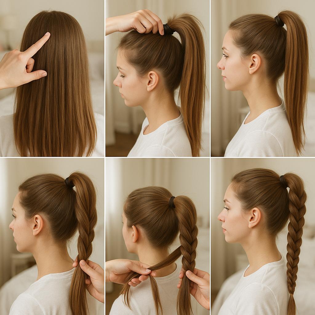 Coleta alta con trenza espiga