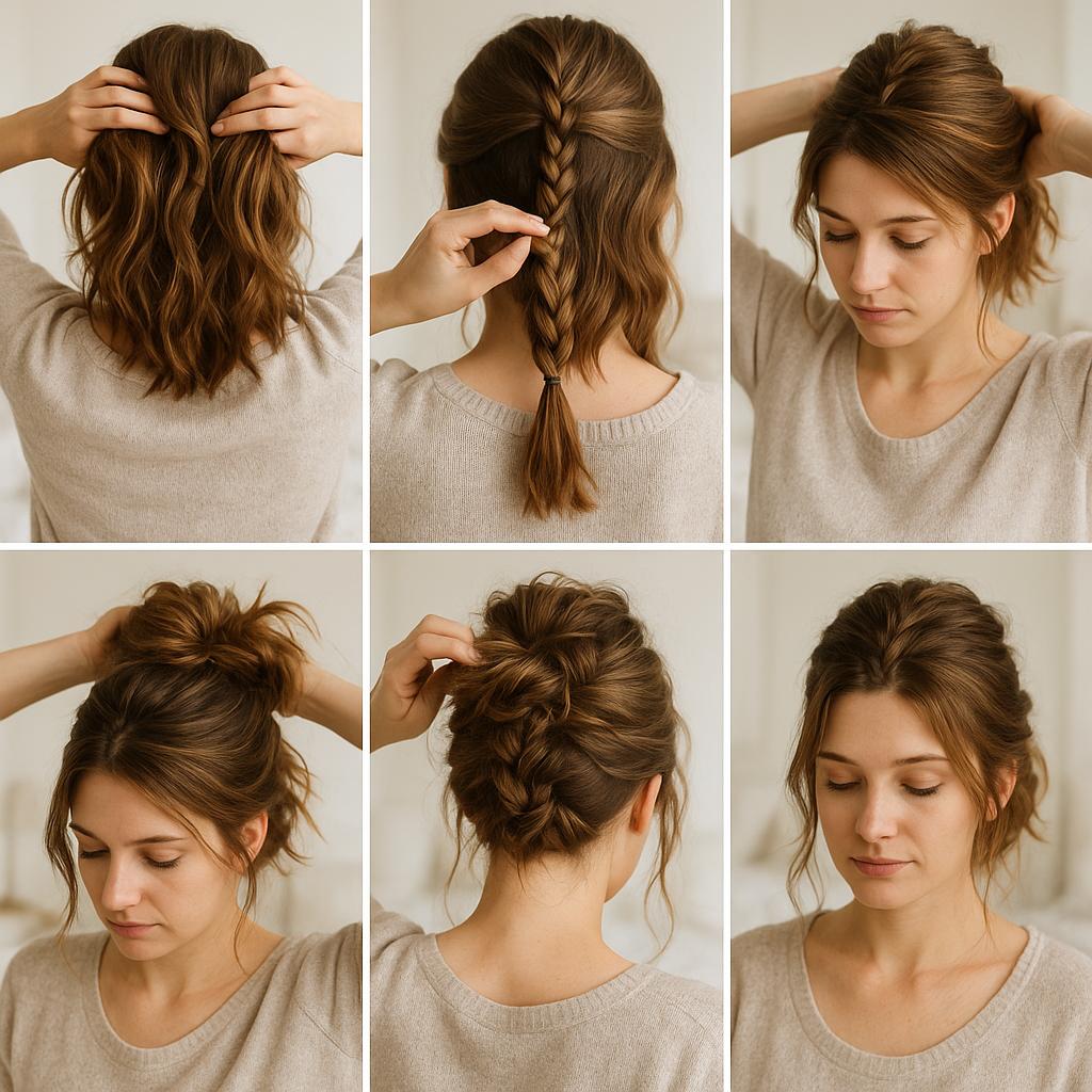 Recogido despeinado con trenza central