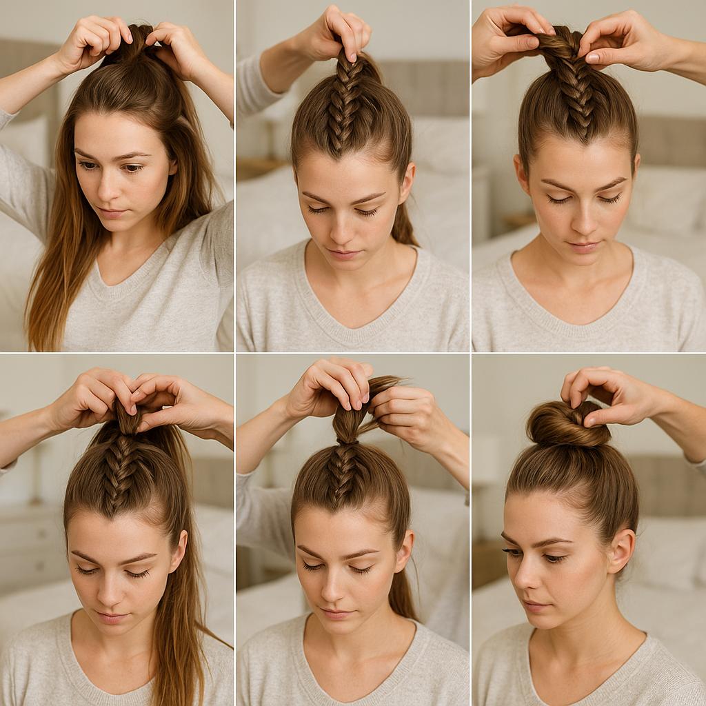 Peinado alto con trenza de raíz