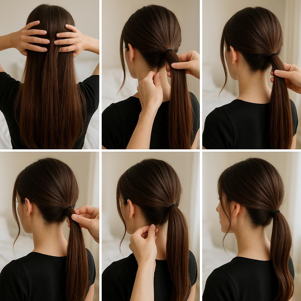 Coleta baja con mechones sueltos