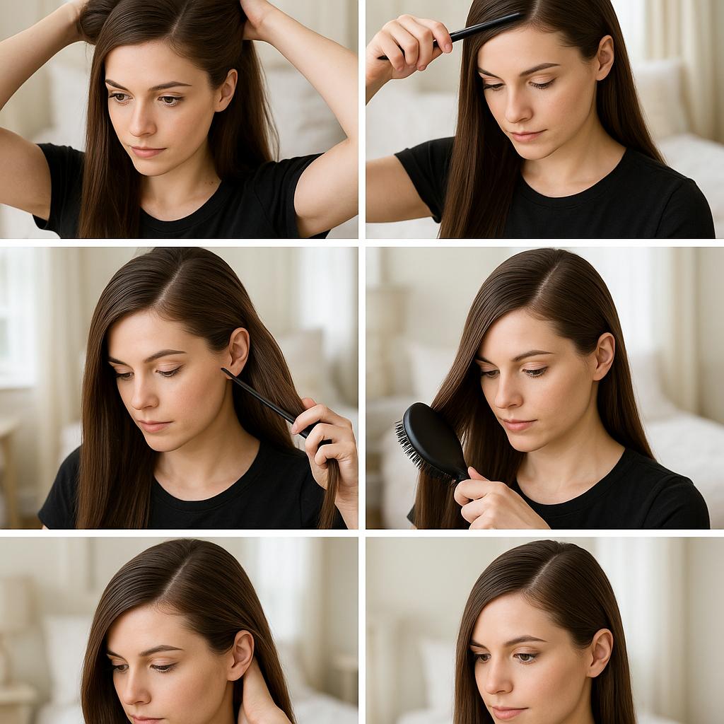 Peinado liso con raya profunda de lado