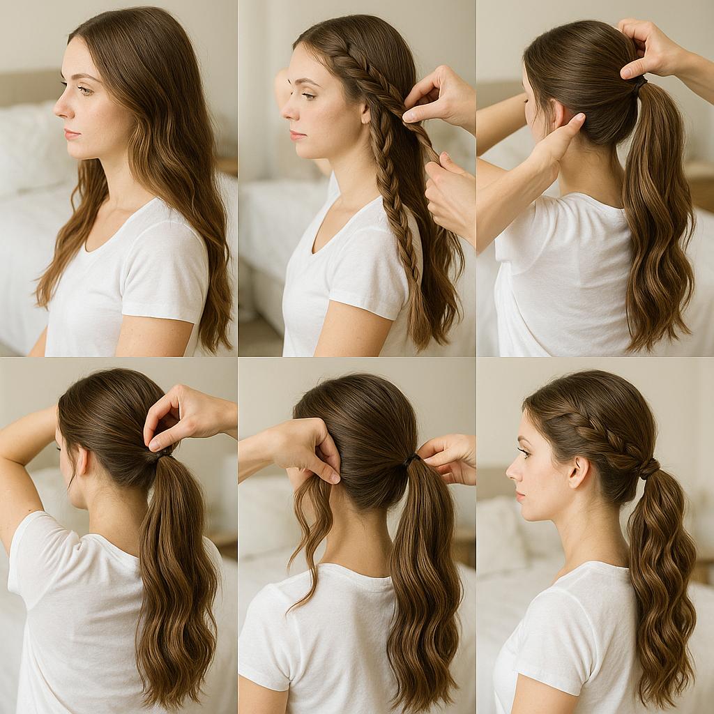 Cola de caballo con trenza lateral ondulada
