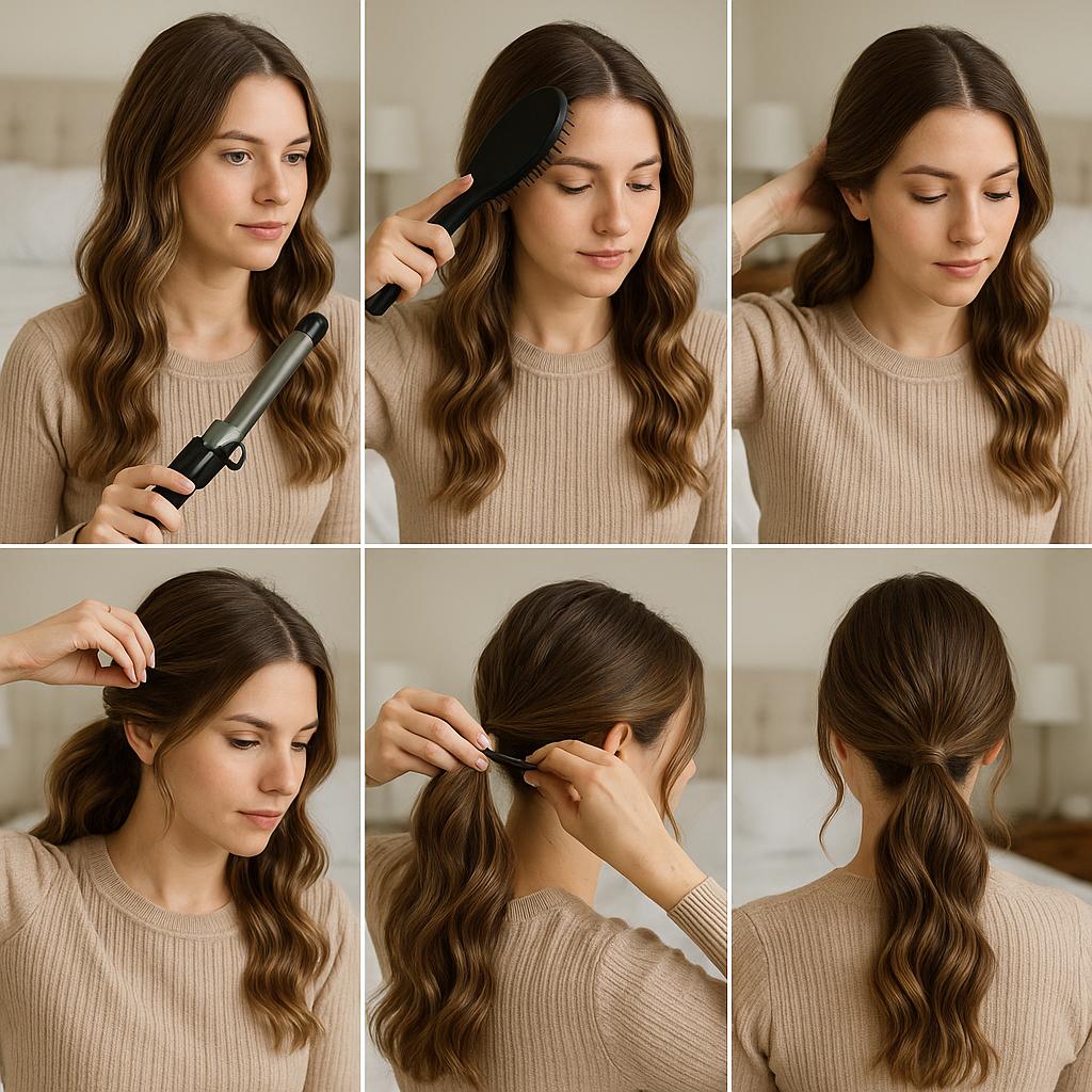 Cola de caballo baja con ondas suaves
