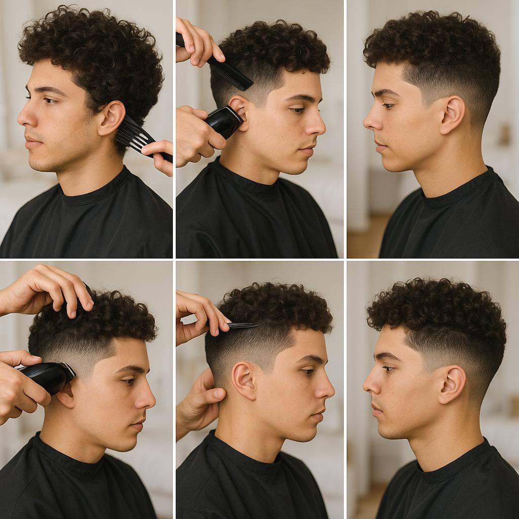 Corte con líneas geométricas y rizos naturales