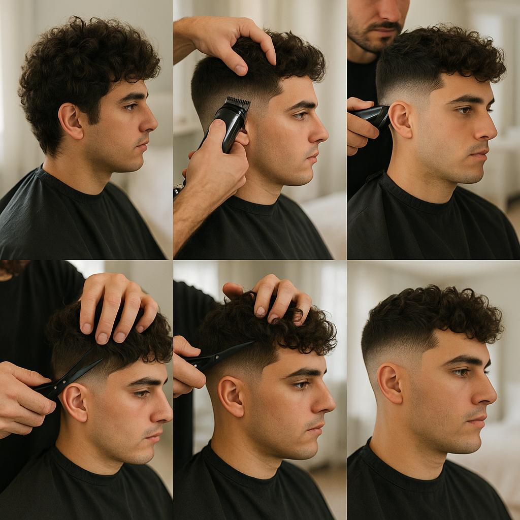Corte fade con rizos marcados