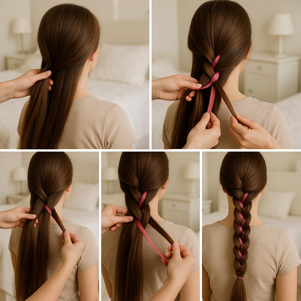 Trenza de lado con cintas entrelazadas