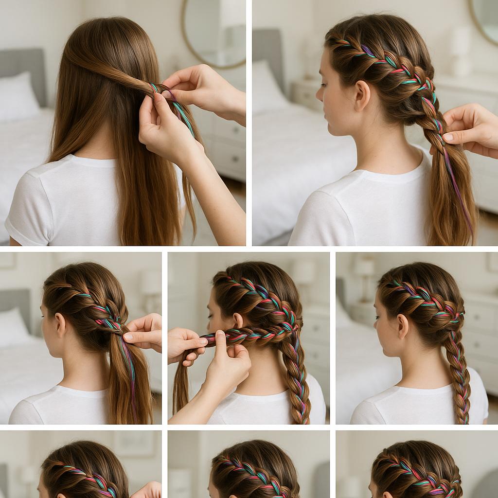 Trenza corona con cintas coloridas
