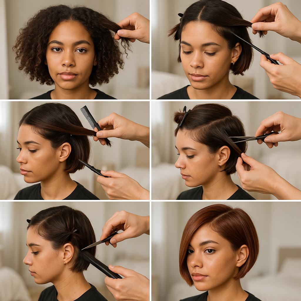 Bob asimétrico con brillo cobrizo