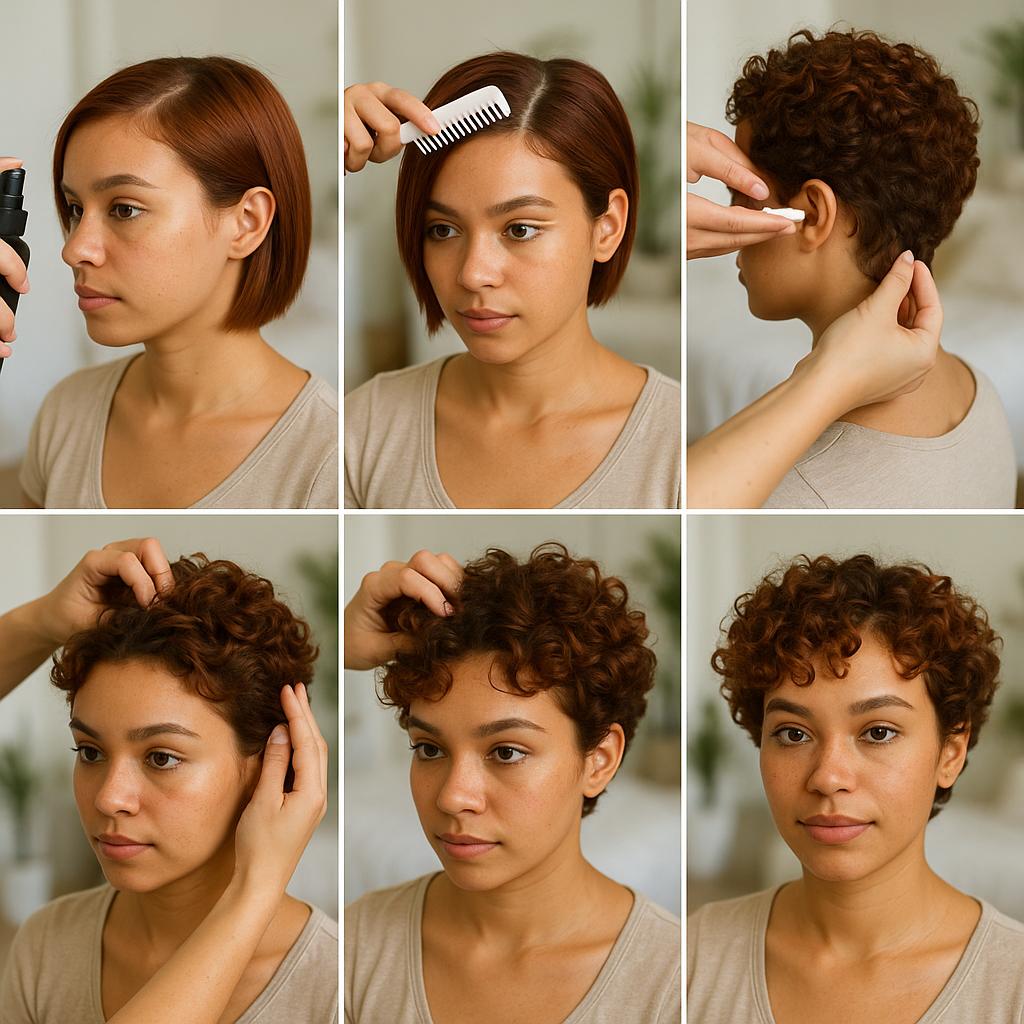 Cabello corto cobrizo con rizos naturales