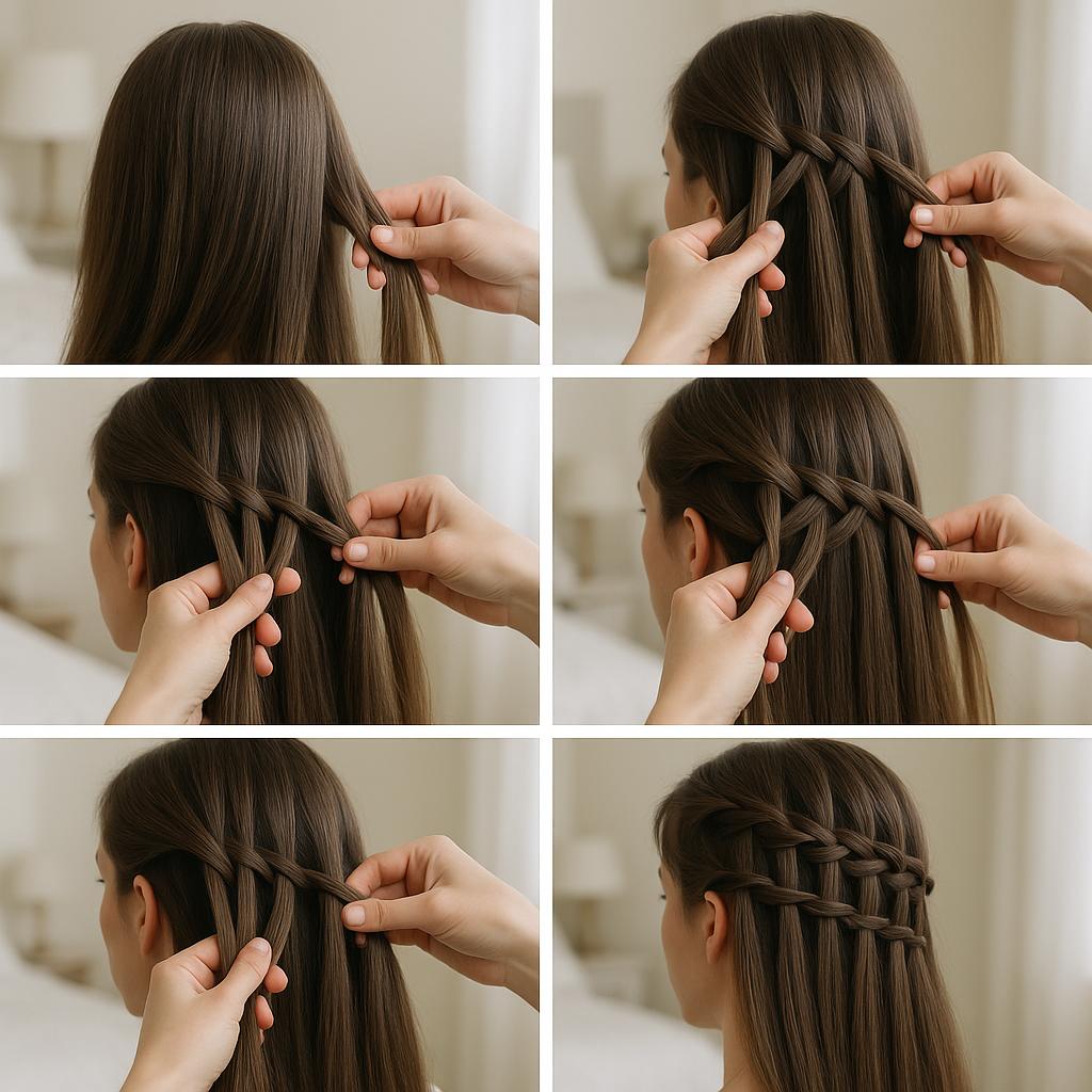 Trenza de cuatro invertida estilo cascada