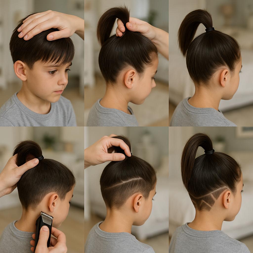 Cola de caballo alta con dibujos en el contorno