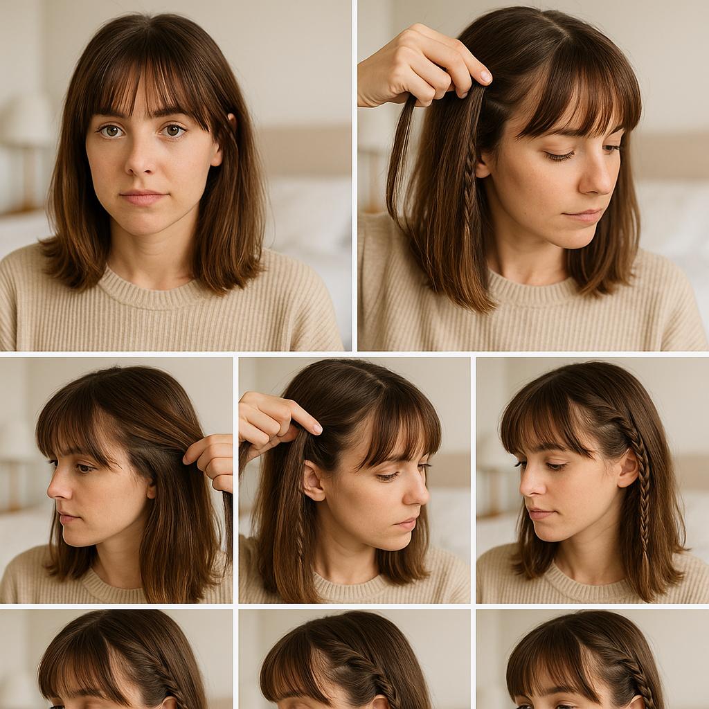 Pequeñas trenzas laterales con flequillo