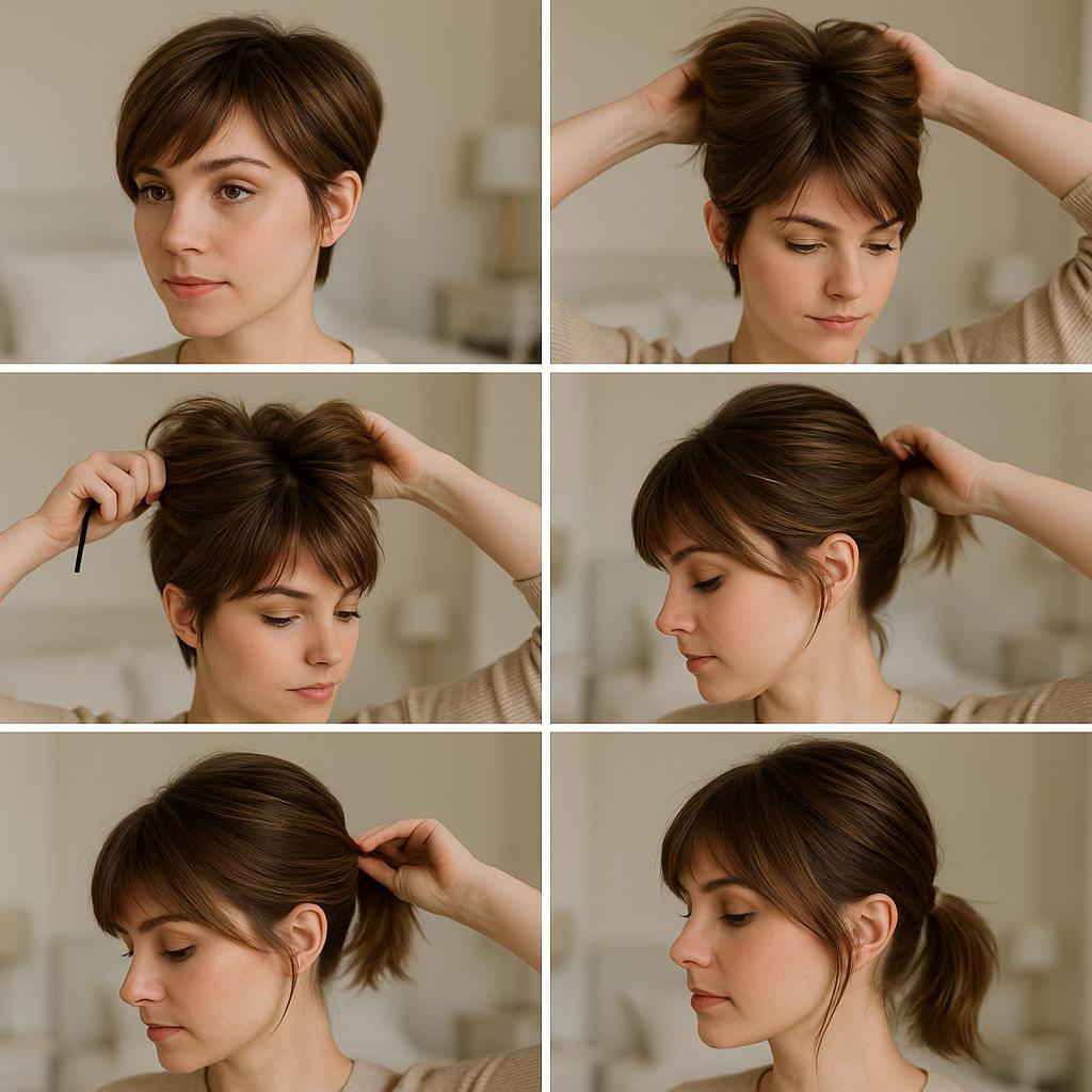 Media cola con flequillo y mechones sueltos