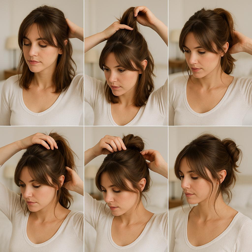 Recogido desenfadado con flequillo largo