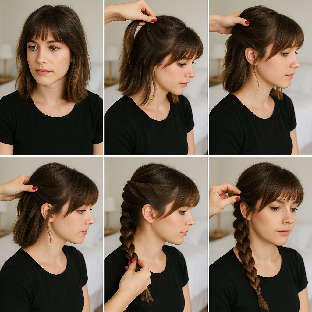 Trenza de lado con flequillo texturizado