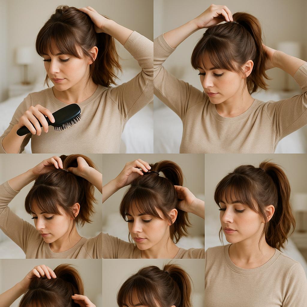 Media cola alta con flequillo despeinado