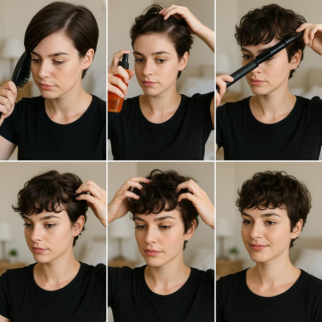 Pixie con flequillo rizado y acabado desenfadado