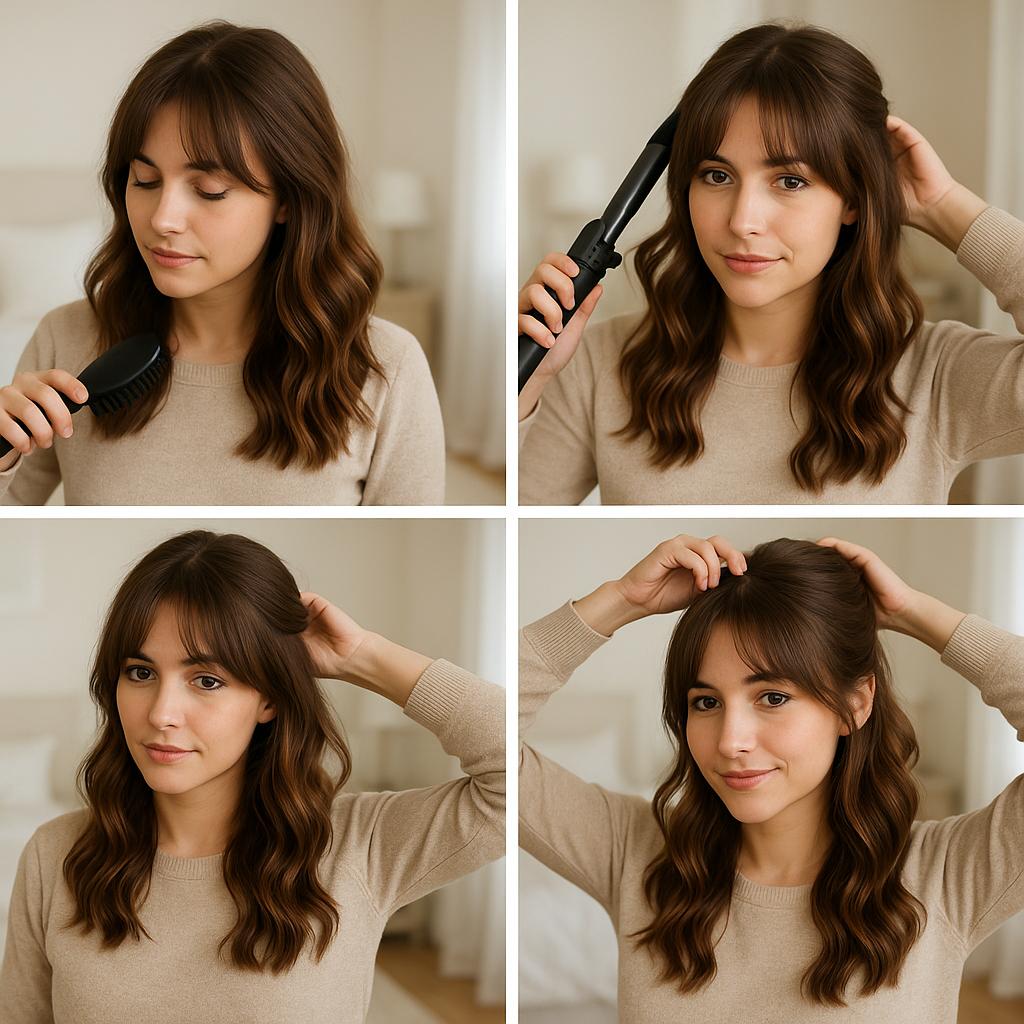 Semi recogido con ondas y flequillo abierto