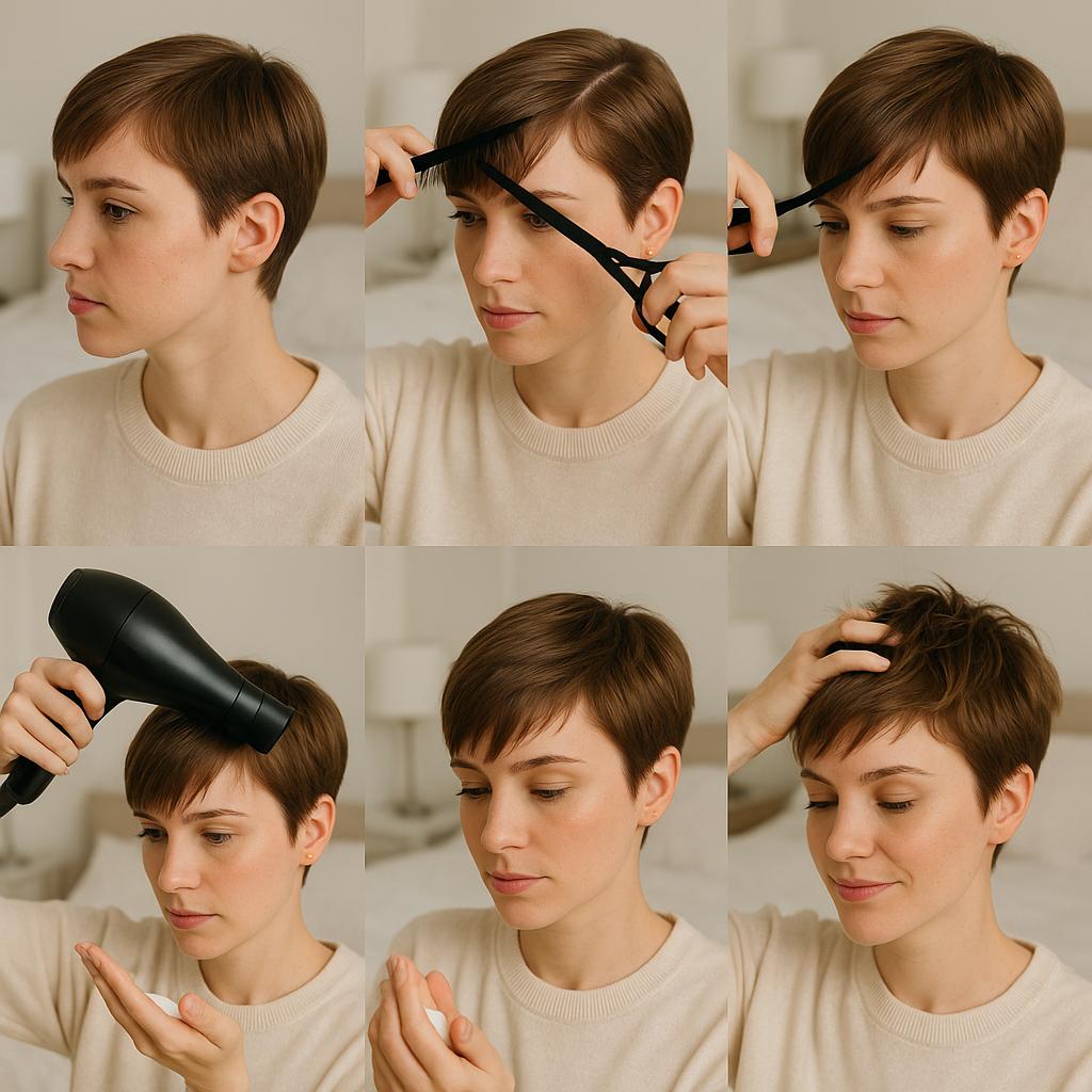 Pixie con flequillo desfilado y acabado despeinado