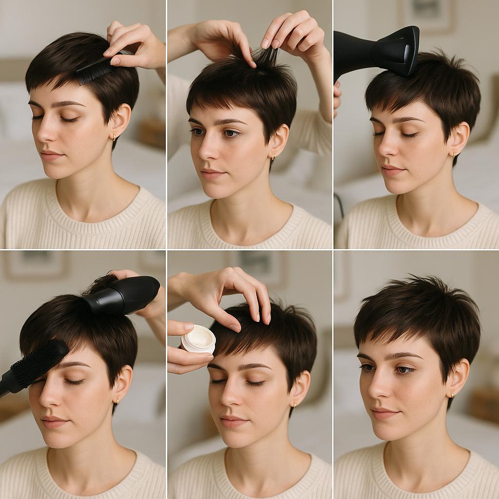 Pixie con flequillo desfilado y puntas levantadas