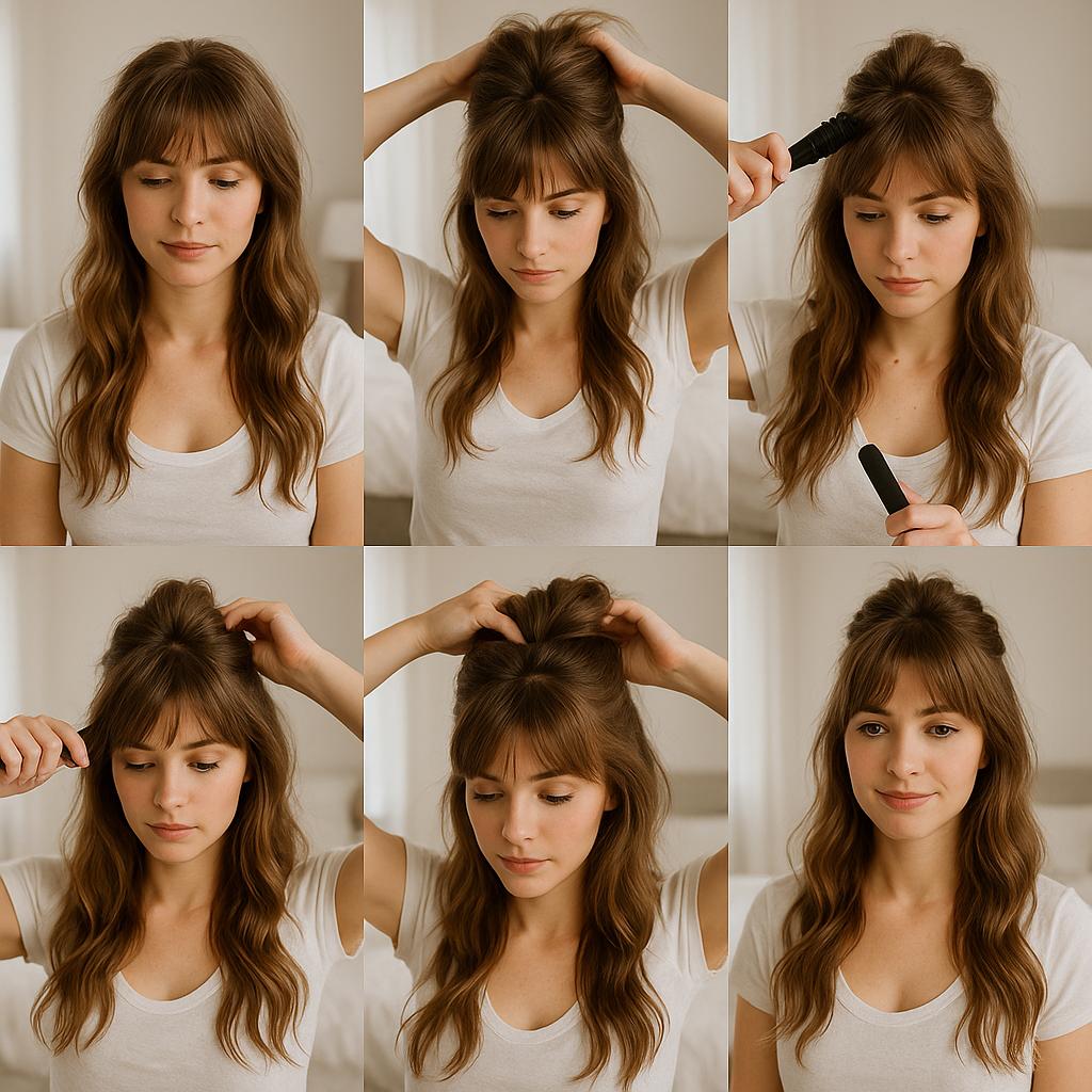 Peinado bohemio con flequillo y volumen natural