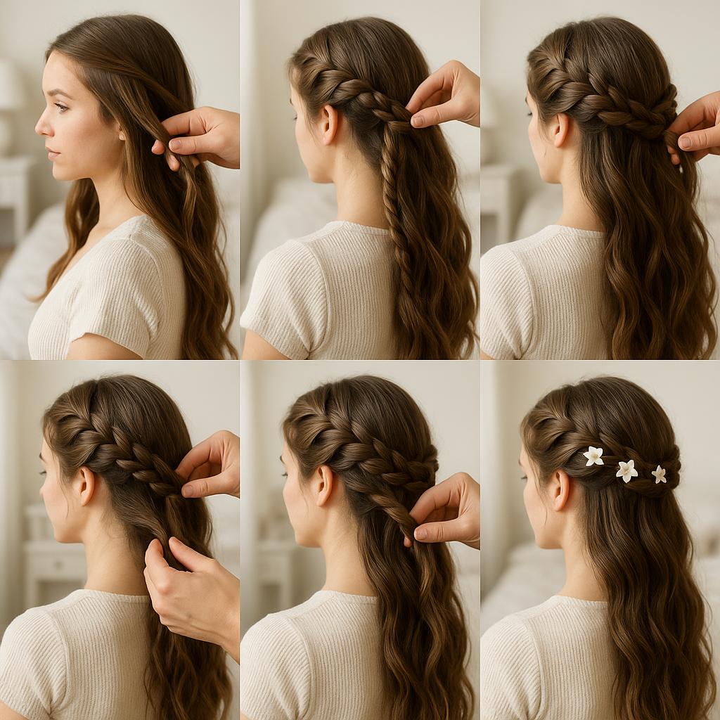 Trenza corona con flores delicadas